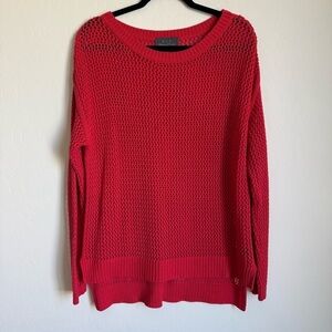 PJK Pink Crochet Open Knit Slouchy Oversized Pull On Crew Neck Sweater Medium